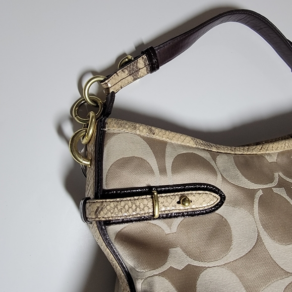 Coach Colette Signature Beige Sateen Python Leather Hobo Bag #16408 - Picture 10 of 15